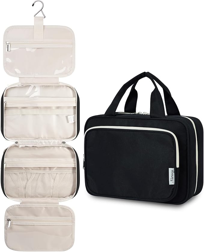 Narwey Hanging Toiletry Bag for Women Travel Makeup Bag Organizer Toiletries Bag for Travel Size Essentials Accessories Cosmetics (Black (Medium))