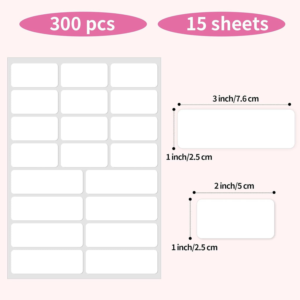 STARLIBOO White Removable Labels, Removable Colored Labels Stickers, Self-Adhesive Rectangular Stickers Water/Oil/Tear Resistant for Storage/Classroom/Home (2 Size, 300 Labels)