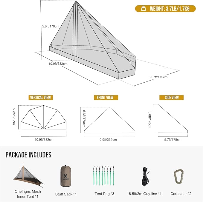 OneTigris Rock Fortress Hot Tent with Stove Jack, 4 Season, 4-6 Person Tipi for Camping, Backpacking, Hunting, Fishing - Waterproof, Wind-Proof