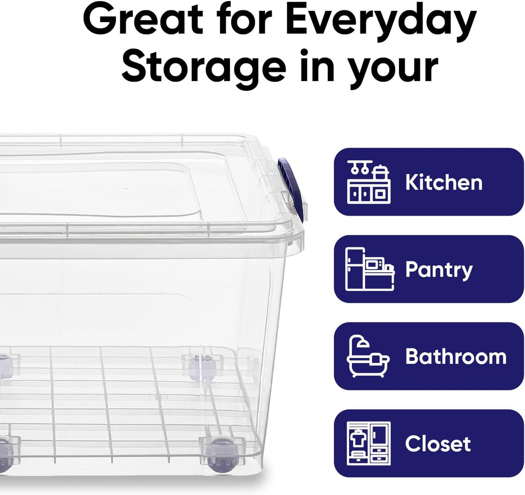 Superio Storage Bins with Lids, Clear Plastic Containers for Organizing, Stackable Totes, BPA Free, Odor Free, Organizer Boxes for Home, and Dorm (2 Pack, 32 Quart)