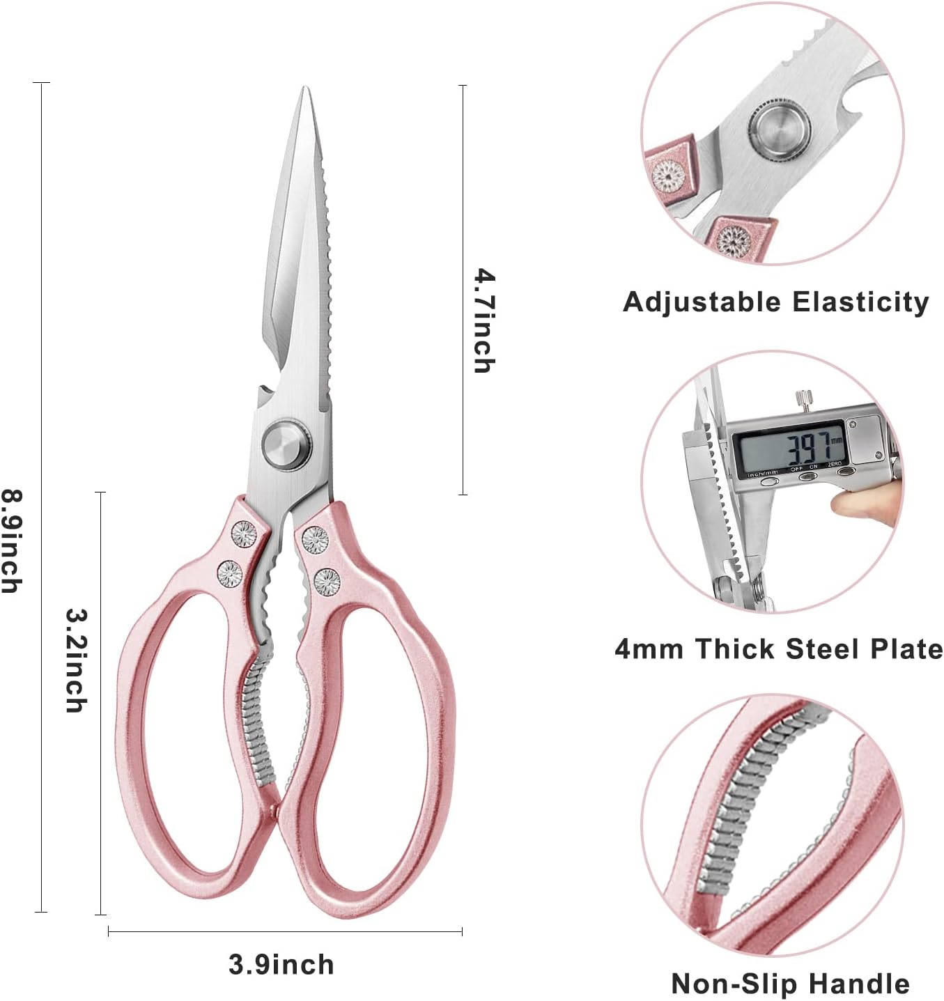 Kitchen Scissors, Heavy Duty Sharp Kitchen Shears Dishwasher Safe, Kitchen Accessories Cooking Shears for Kitchen Meat Chicken Fish Poultry Herb Bread (Rose gold)