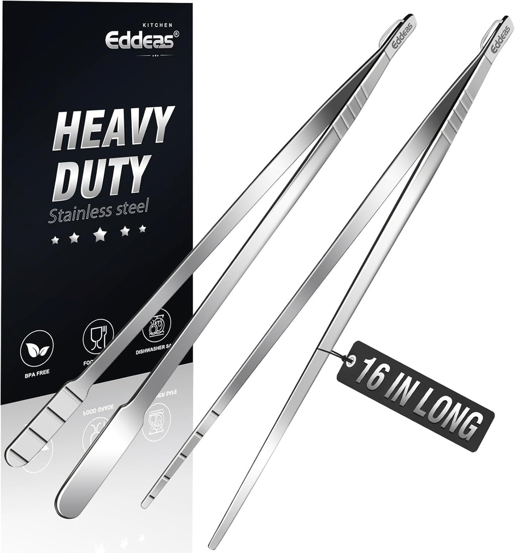 16 Inch long Kitchen Tweezers - 2 Pack large Tweezer Tongs for Cooking, Heavy Duty Stainless Steel Heat Resistant 600°F Food tweezers, Dishwasher safe