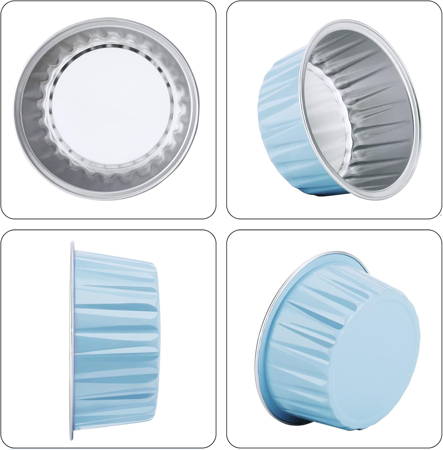 EUSOAR Baking Cups Aluminum Foil, 5oz Pack of 30 Blue Red Rose Gold Cupcake Cups with Lids, 125ml Pie Ramekins, Desserts Flans, Custard Cake Pudding Cups, Catering Party Favor