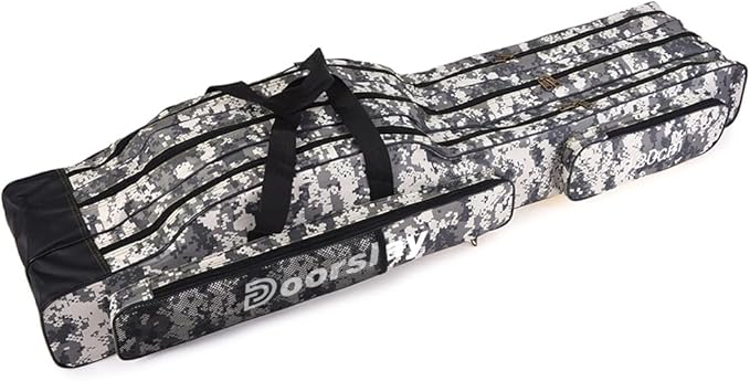 doorlay Fishing Bag Portable Folding Fishing Tackle Storage Bags Oxford Fishing Rod Case Fishing Pole Bag Carry Organizer Outdoor Waterproof for Fishing Camping Hiking Traveling