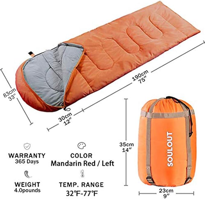 Sleeping Bag,3-4 Seasons Warm Cold Weather Lightweight, Portable, Waterproof Sleeping Bag with Compression Sack for Adults & Kids - Indoor & Outdoor: Camping, Backpacking, Hiking