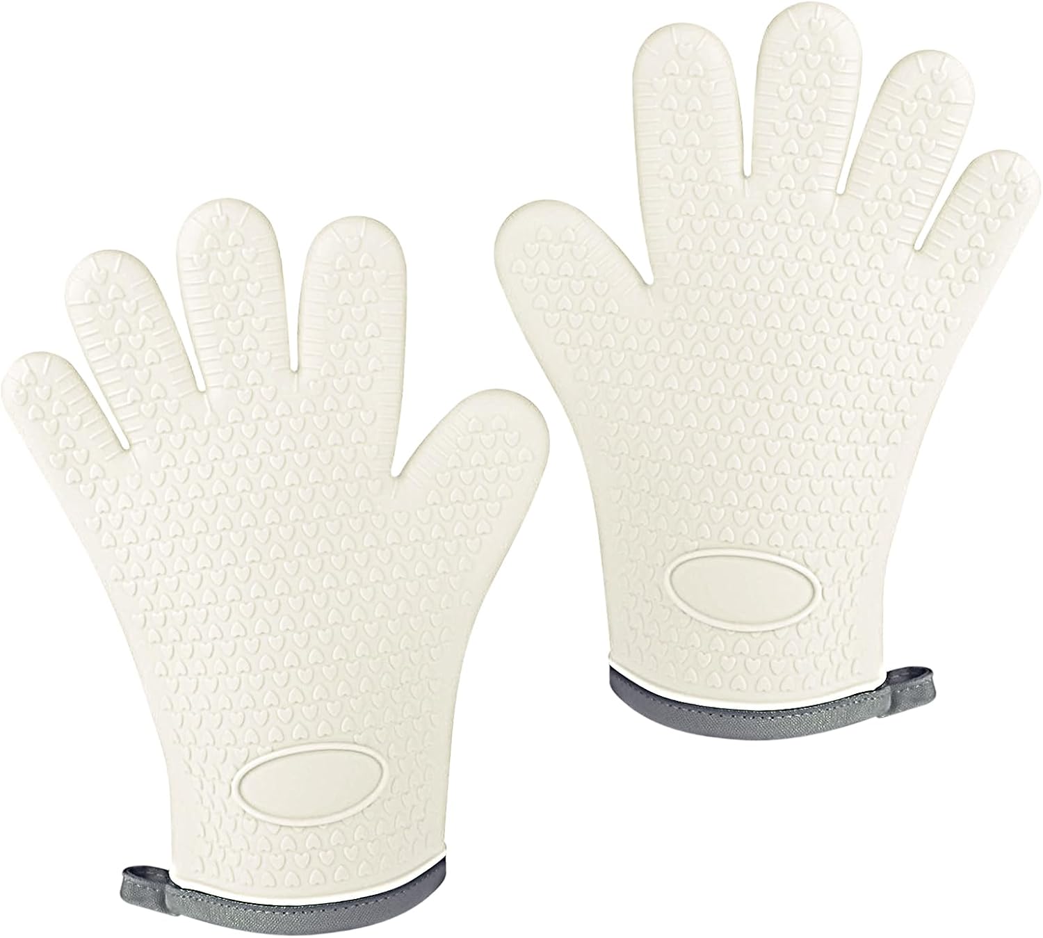 Oven Mitts with Fingers, Heat Resistant 500°F, Waterproof & Non-Slip Kitchen Gloves for Baking, Grilling, Cooking.5-Finger Design with Soft Lining, Hanging Hook,Milky White