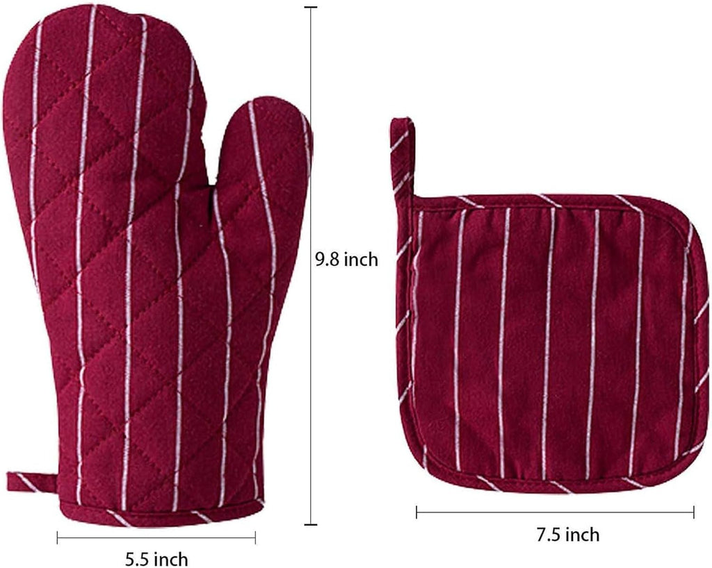 4Pcs Oven Mitts and Pot Holders, Heat Resistant Oven Mitts Set with Pothholder,Heat Resistant Microwave Gloves Safe for Baking,Cooking, BBQ (Red)
