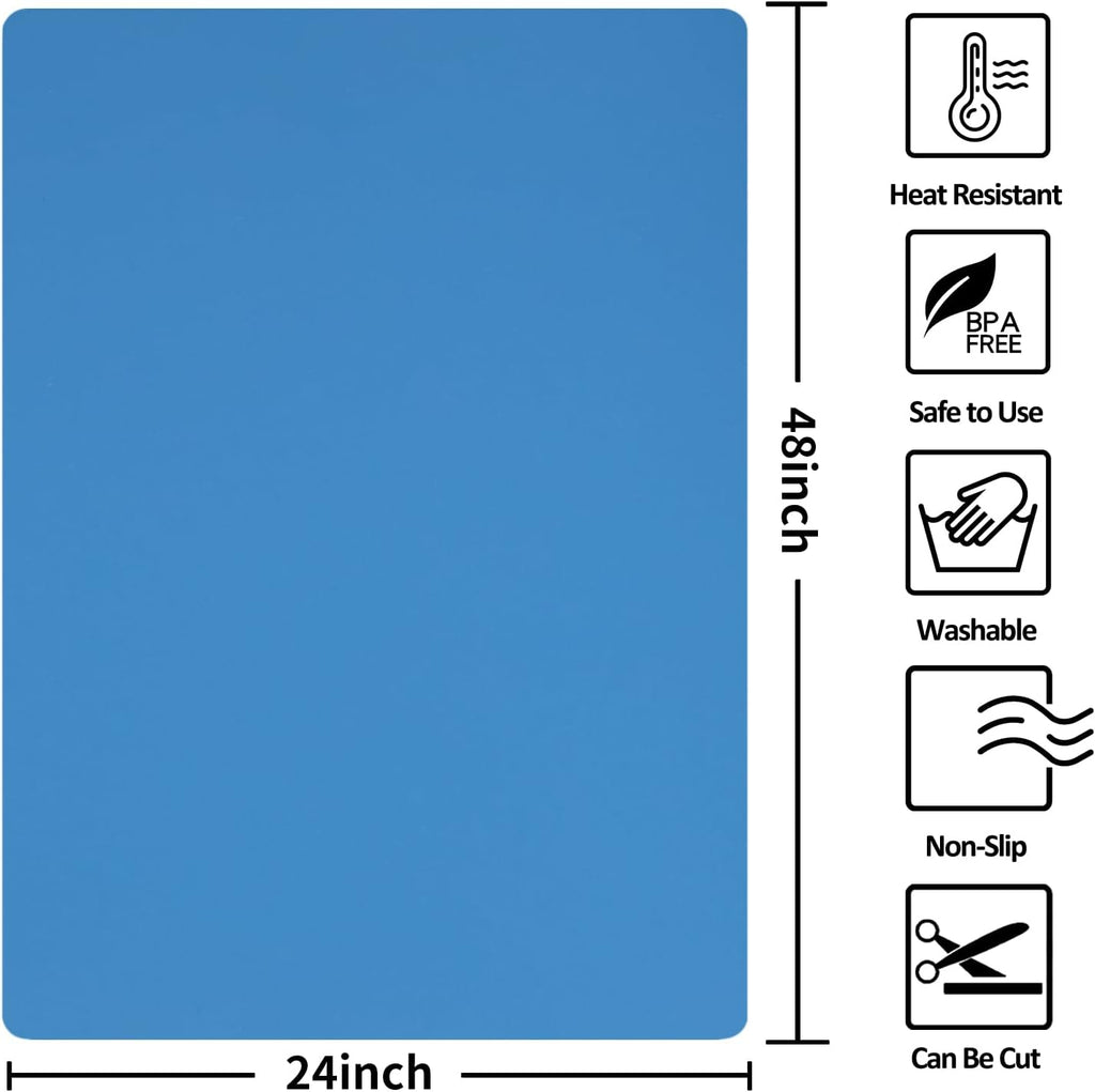 Silicone Mat Heat Resistant Mats for Countertop, Large Silicone Mats for Kitchen Counter Crafts Workbench Table, Size 48x24 inches Thick 2mm,Rolled Package,Light Blue