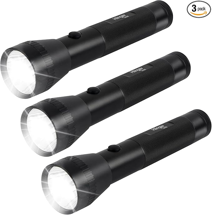 Heavy Duty 2-Cell D Battery LED Big Flashlights, High Lumens, Single Mode, Aluminum, Rugged Metal Flashlight for Outdoors and Emergency Power Outages (3 Pack)