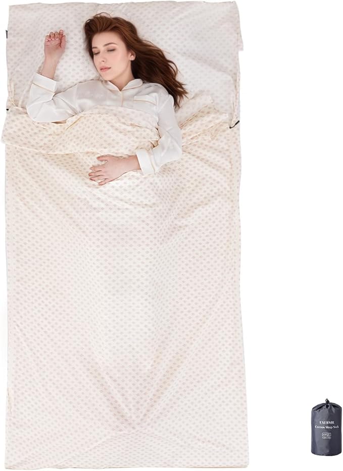 100% Cotton Sleeping Bag Liner with Full Length Zipper on 3 Sides; Single/Double Adult Sleep Sack for Travel & Camping, Multifunctional Travel Sheets (Unzipped 87”x87”) for Hotel, Lightweight