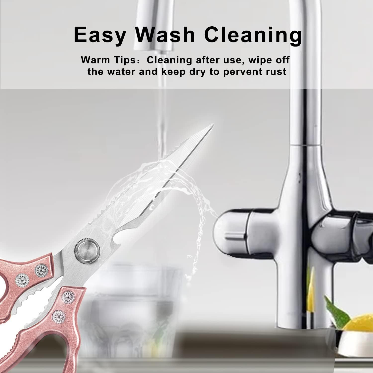 Kitchen Scissors, Heavy Duty Sharp Kitchen Shears Dishwasher Safe, Kitchen Accessories Cooking Shears for Kitchen Meat Chicken Fish Poultry Herb Bread (Rose gold)