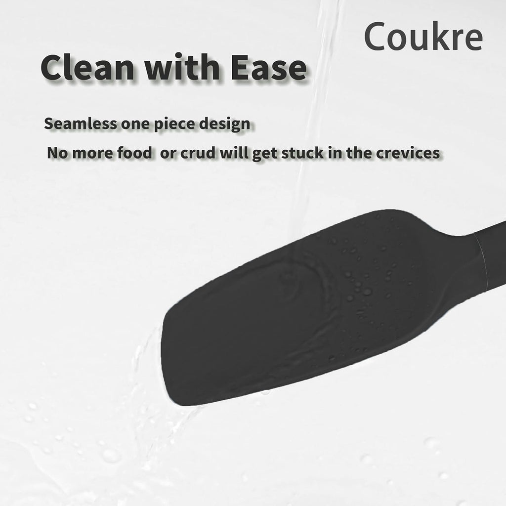 Coukre Silicone Spatula Set of 5,High Temperature Resistant, Food Grade Silicone, Dishwasher Safe, for Baking, Cooking (Pure Black)