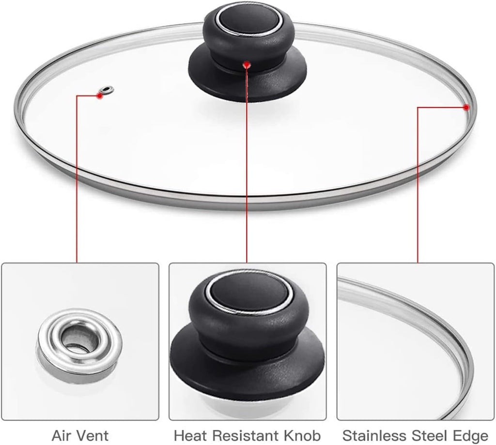 11 Inch Pan Lid Tempered Glass Pot Lid Replacement Glass Cover for 11" Cast Iron Skillets, Frying Pans, Pots and Wok, Heat Resistant Handle
