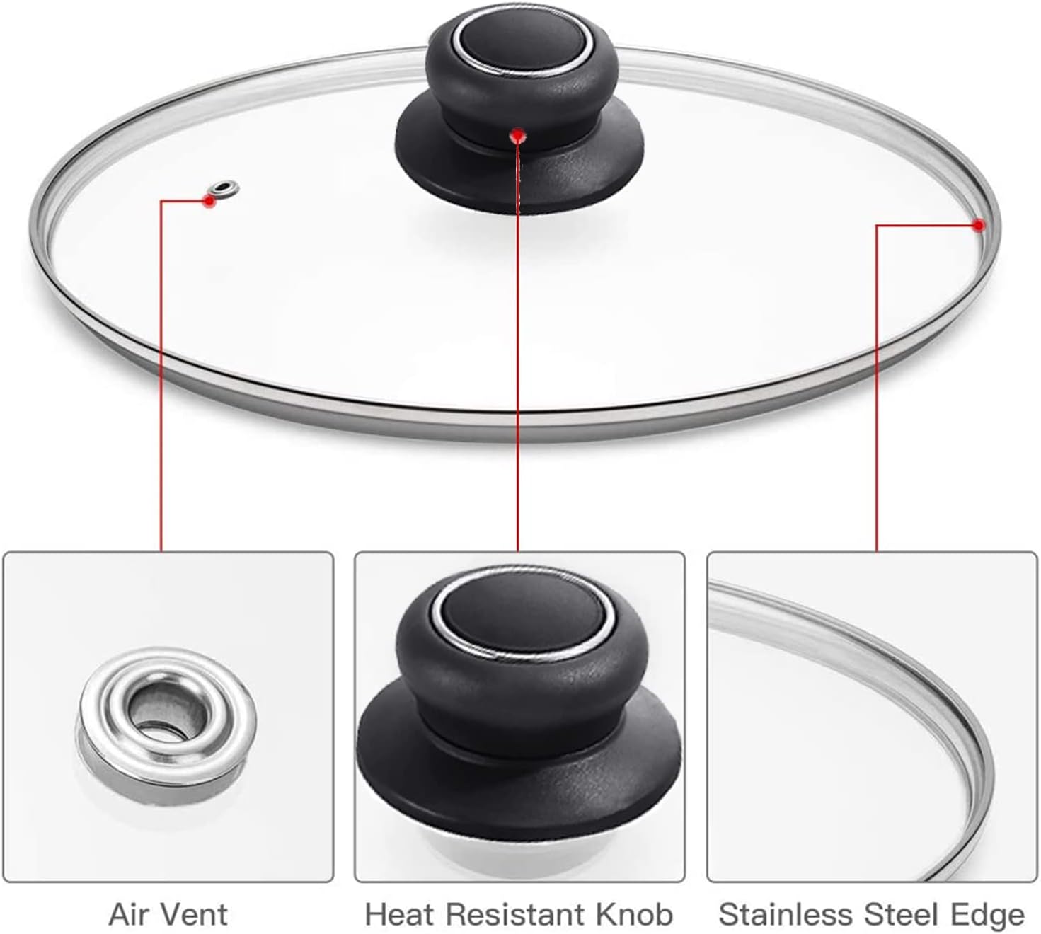 11 Inch Pan Lid Tempered Glass Pot Lid Replacement Glass Cover for 11" Cast Iron Skillets, Frying Pans, Pots and Wok, Heat Resistant Handle