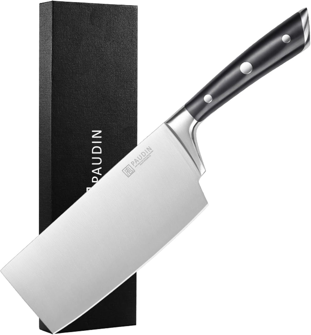 PAUDIN Cleaver Knife, Switzer Chinese Chef Knife 7 Inch, High Carbon Stainless Steel Butcher Knife with ABS Handle, Kitchen Knife for Meat Cutting Vegetable Slicing
