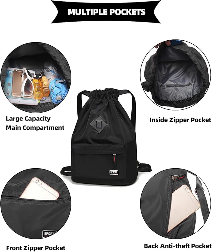 Peicees Waterproof Drawstring Sport Bag Lightweight Sackpack Backpack for Men and Women