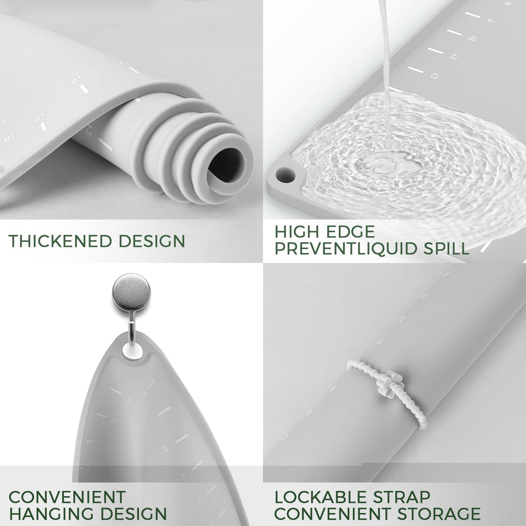 Silicone Baking Mat 32" x 24", Extra Thick Dough Rolling Mat with Measurements and Edge Heightening, Non-stick Food Grade Silicone Pastry Mat for for Pastry, Bread, Cookies, Pizza, Fondant, Pasta