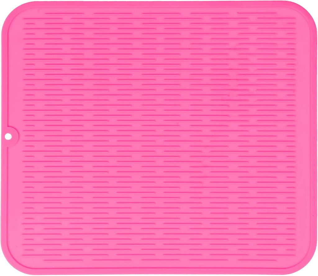 Silicone Dish Drying Mat for Multiple Usage,Easy clean,Eco-friendly,Heat-resistant Silicone Mat for Kitchen Counter or Sink,Refrigerator or Drawer Liner Rose XL 18 inches x 16 inches