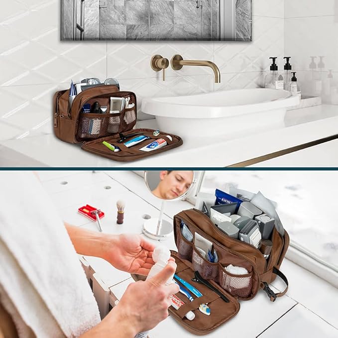 PAVILIA Toiletry Bag for Men, Travel Toiletries Bag | Water-resistant Dopp Kit, PU Leather Shaving Pouch Organizer for Accessories, Cosmetic, Hygiene, Grooming Essentials (Black)