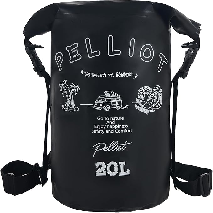 20L Waterproof Dry Bag Tough & Water-repellent Storage Bag with Adjustable Shoulder Straps Lightweight Portable Backpack Dry Bags for Kayaking Boating Camping Black