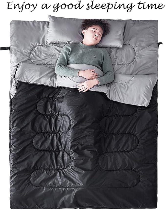 Tuphen Double Sleeping Bag, Sleeping Bag with 2 Pillows, Queen Size XL Bag for 2 People, Cold Warm Weather- 3 Seasons, Waterproof Adults for Camping, Backpacking or Hiking