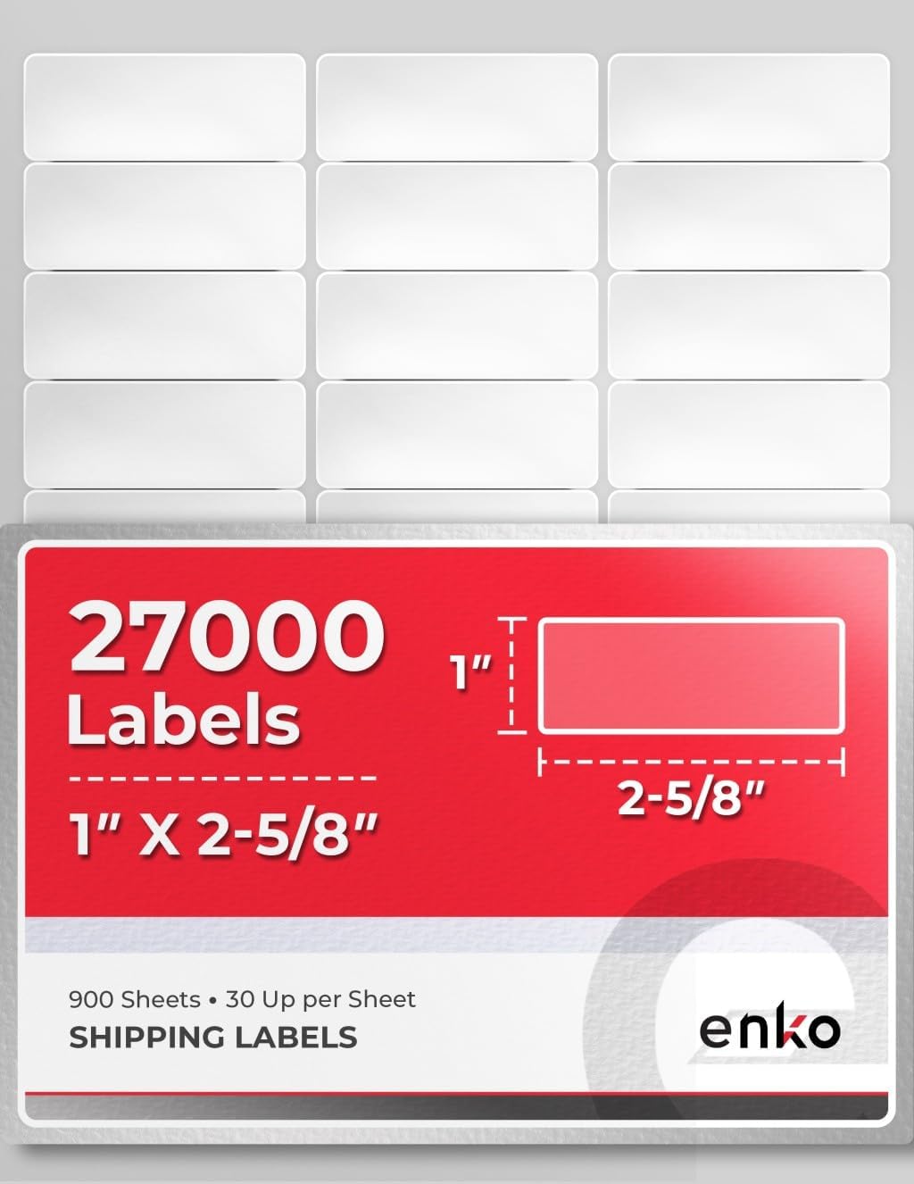 enKo 1 x 2-5/8 Inch 30 Up Return Mailing Address Labels White Printable FBA Labels (900 Sheets, 27,000 Labels)