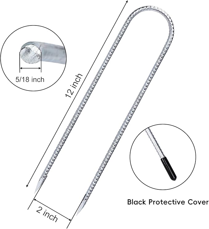 CEWOR 6 Pack 12 Inch Rebar Stakes, U Hook Galvanized Trampoline Stakes High Wind Ground Anchors for Camping Tent, Chain Link Fence, Heavy Duty Metal Steel Yard Landscape Garden Staples