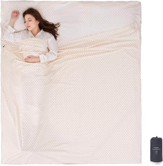 100% Cotton Sleeping Bag Liner with Full Length Zipper on 3 Sides; Single/Double Adult Sleep Sack for Travel & Camping, Multifunctional Travel Sheets (Unzipped 87”x87”) for Hotel, Lightweight