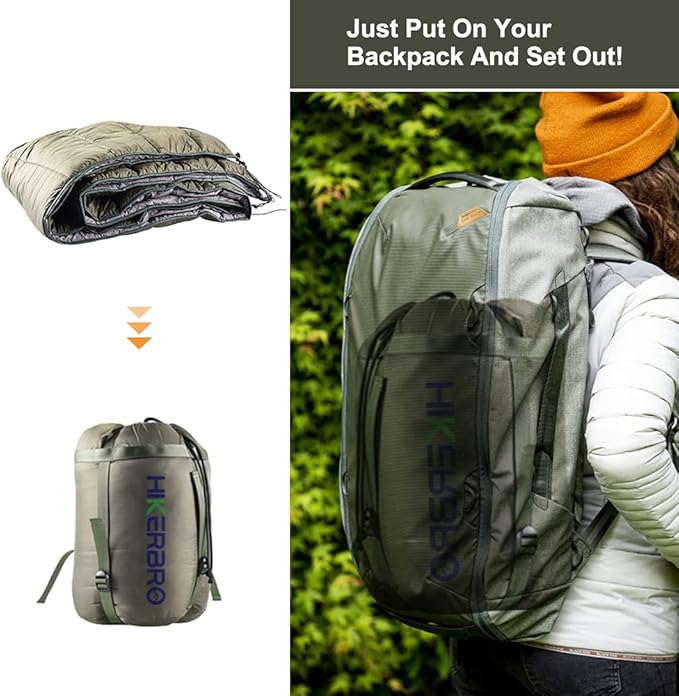 Double Hammock Underquilt, HIKERBRO 4 Season Heavy Duty Under Quilt with Tree Straps, Large Hammock Protector for Winter Camping, Backpacking, Hiking