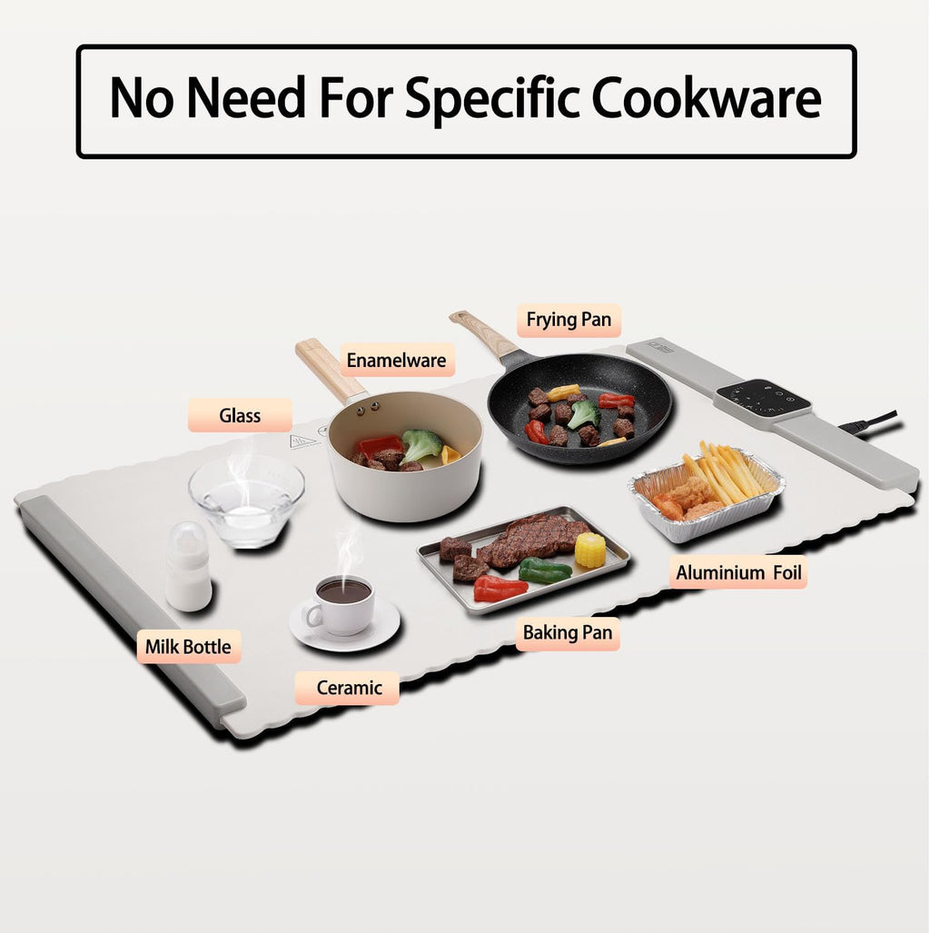 Electric Warming Tray,Food Warming Mat with 5 Temperature Settings,Rollable & Portable Silicone Fast Heating Tray Food Warmer For Parties,Restaurants,Buffet,Sabbat,Home Everyday Use(Cream)