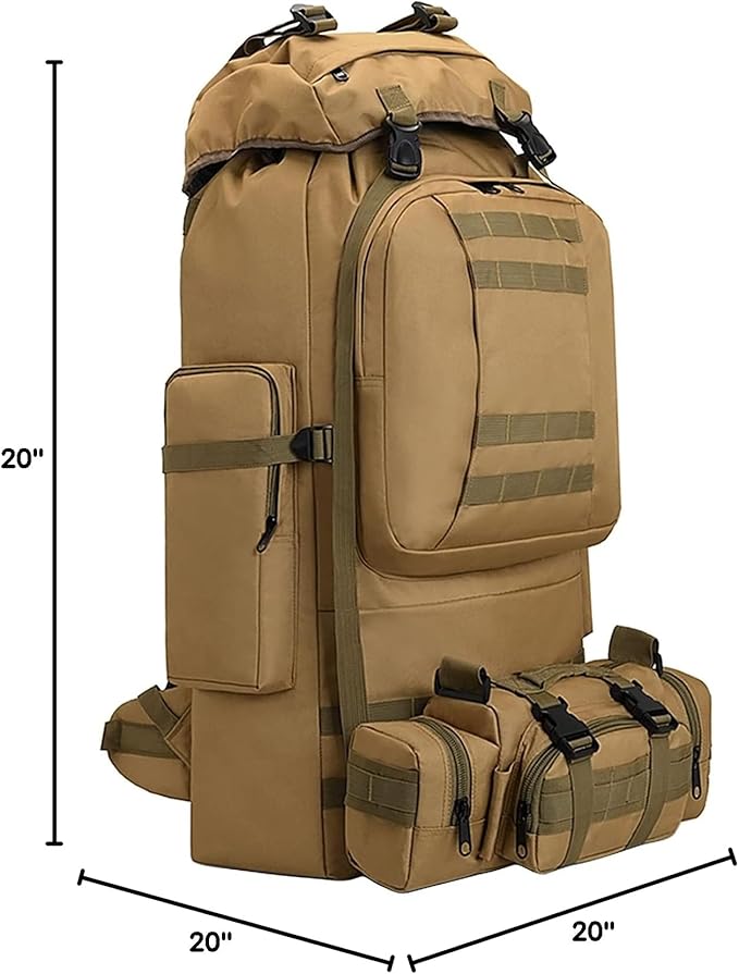 100L Camping Hiking Backpack,Molle military Tactical rucksack backpack,Waterproof Lightweight Hiking Backpack (Khaki-C)
