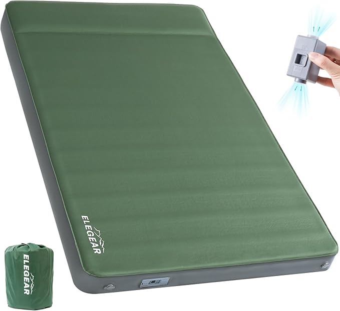 Elegear Air & Foam Self Inflating Sleeping Pad, Built-in Electric Pump 4" Ultra-Thick Memory Foam Camping Mattress with Pillow Double Camping Pad 4-Season R-value 9.5 Camp Mat for Car/Traveling - Full