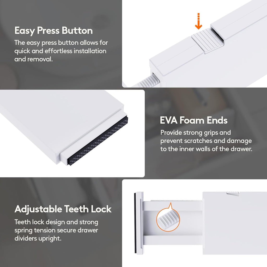 Lifewit 20 Pack Drawer Dividers 4" High, 11-17" Adjustable Dresser Drawer Organizers for Clothes, Expandable Dresser Separators in Bedroom/Bathroom/Kitchen/Vanity/Office Organization and Storage,White