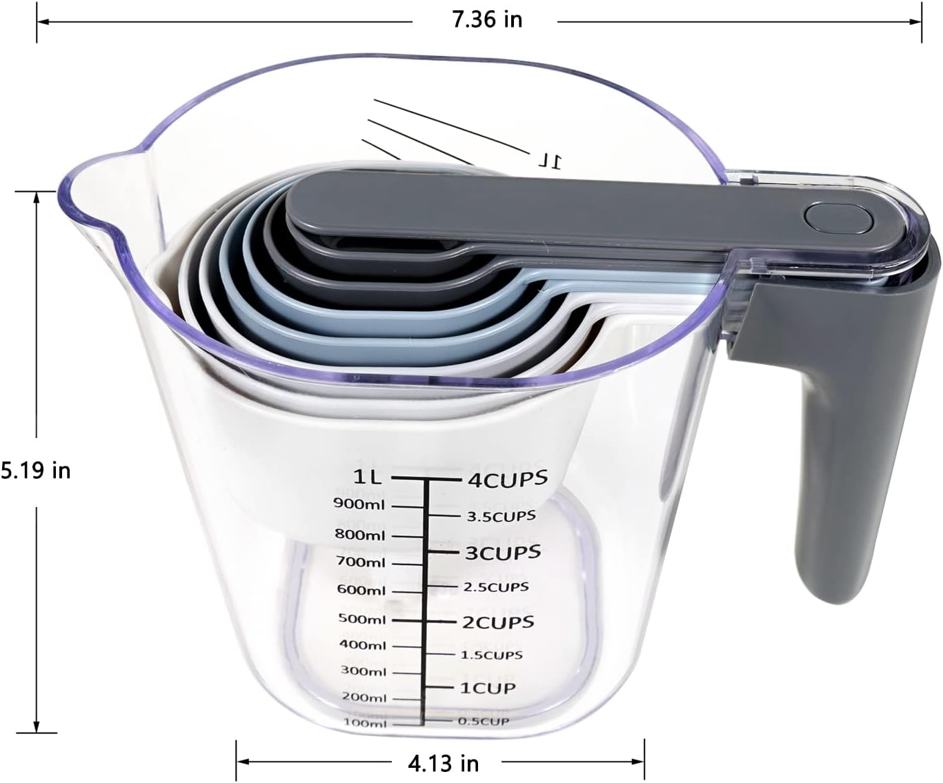 11 Pieces Measuring Cups and Spoons set, Includes 10 Stackable Measuring Cup with Lid and 1 Adjustable Measuring Spoon for Liquid and Dry, Kitchen Cooking & Baking, Blue
