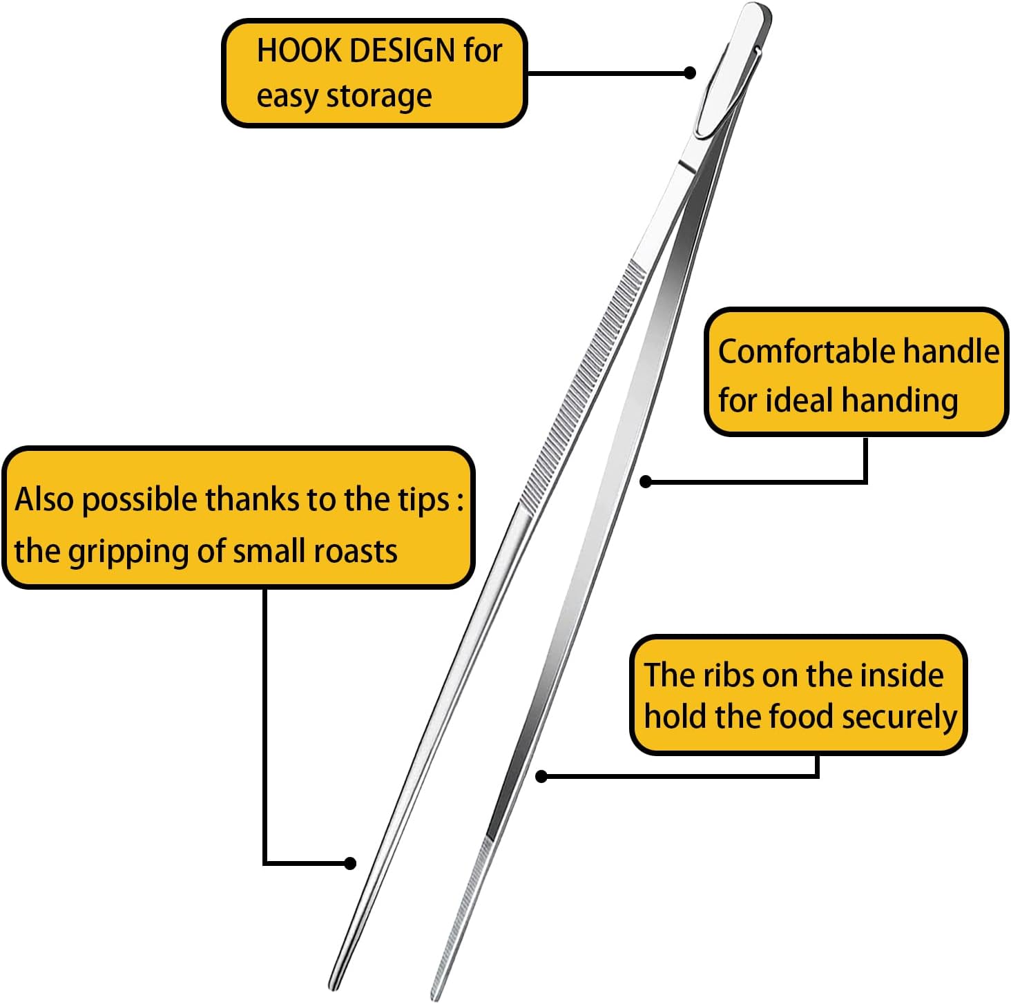 JETKONG 12-Inch Kitchen Tweezers Fine Tweezer Tongs Extra-Long Stainless Steel Cooking Tweezers