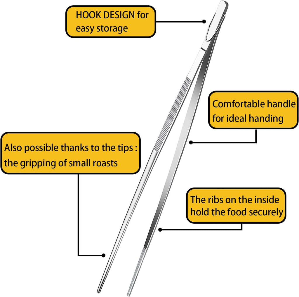 JETKONG 2 Pieces Extra-Long Tweezer Tongs 12-Inch Stainless Steel Tweezers Chef Tweezers