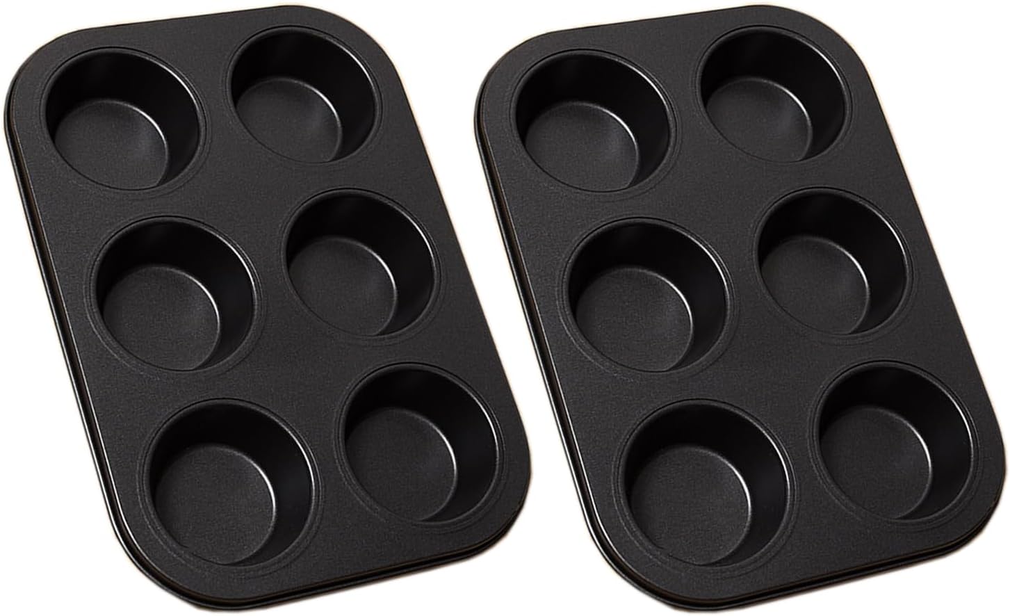 2Pcs Non-Stick 6-Cup Muffin Pan for Baking, Carbon Steel Cupcake Baking Tray, Stackable Cupcake Molds, Dishwasher Safe - 10.4 x 7.3 x 1.1 Inches (Black)