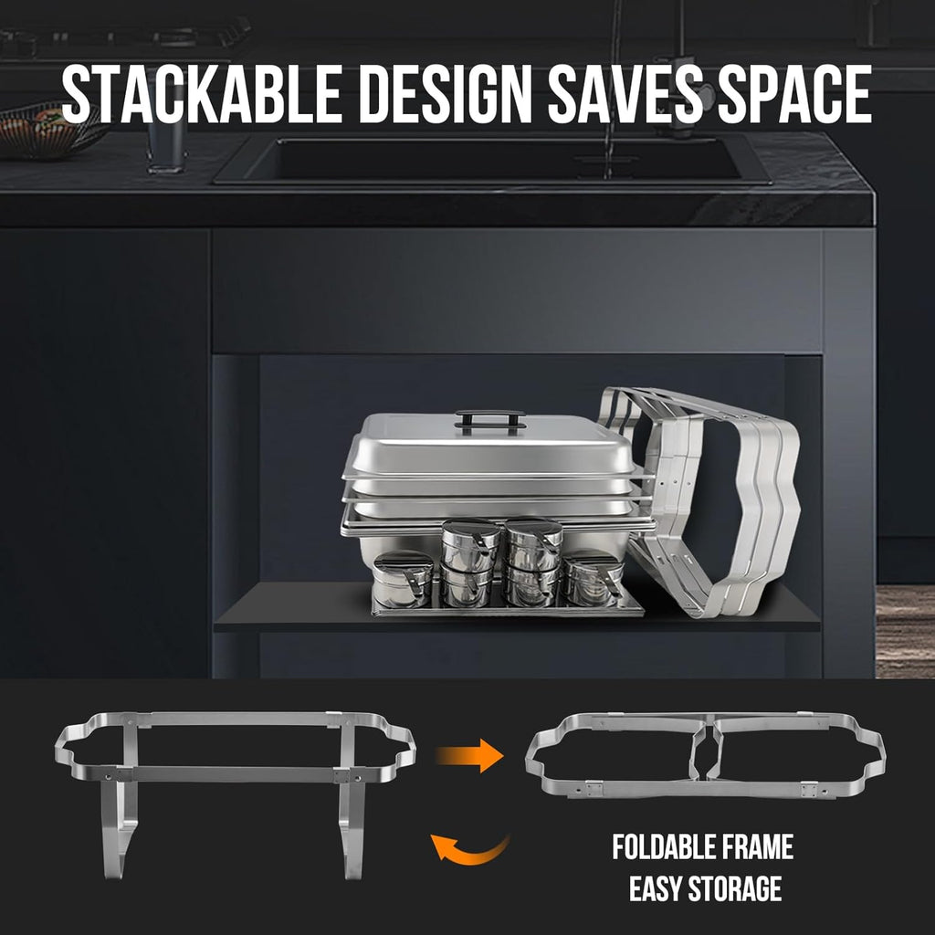 3 Packs Chafing Dish Buffet Set 8QT Stainless Steel with Full Size and 1/2 Size Pans Portable Serve Food Warmer for Catering Parties Wedding Graduation Commercial Events, 5 Pans