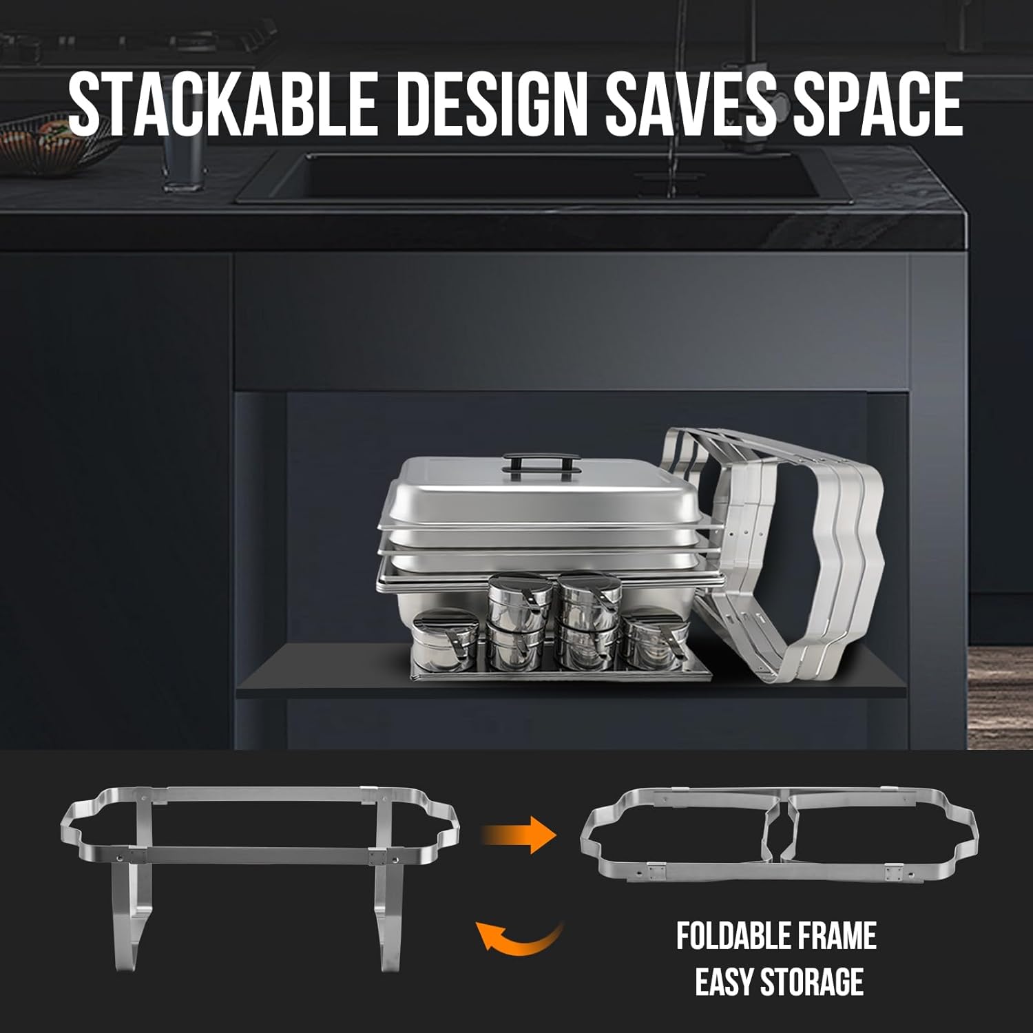 3 Packs Chafing Dish Buffet Set 8QT Stainless Steel with Full Size and 1/2 Size Pans Portable Serve Food Warmer for Catering Parties Wedding Graduation Commercial Events, 5 Pans