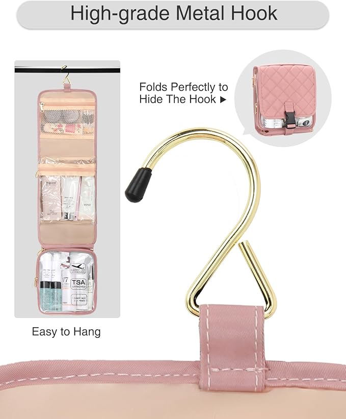 Relavel Travel Toiletry Bag for women with Detachable TSA Approved Toiletry Bag, Compact Hanging toiletry bag with Small Carry On 3-1-1 Clear Waterproof Travel Bags for Toiletries (Pink, A Small)