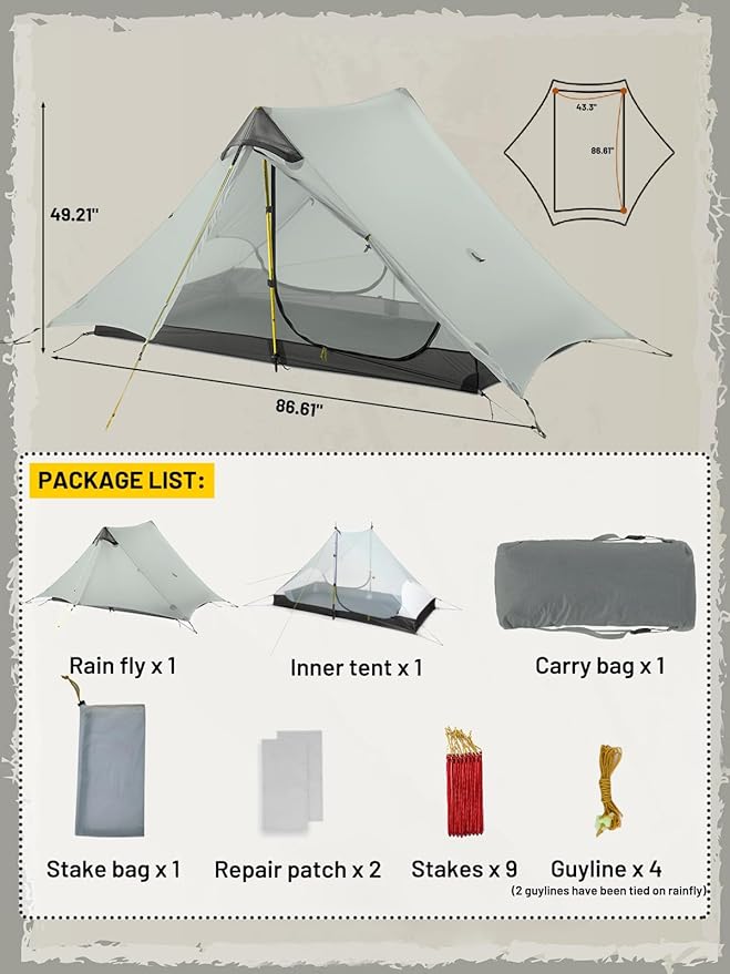 LANSHAN Ultralight Tent 3-Season Backpacking Tent for 1-Person or 2-Person Camping, Trekking, Kayaking, Climbing, Hiking