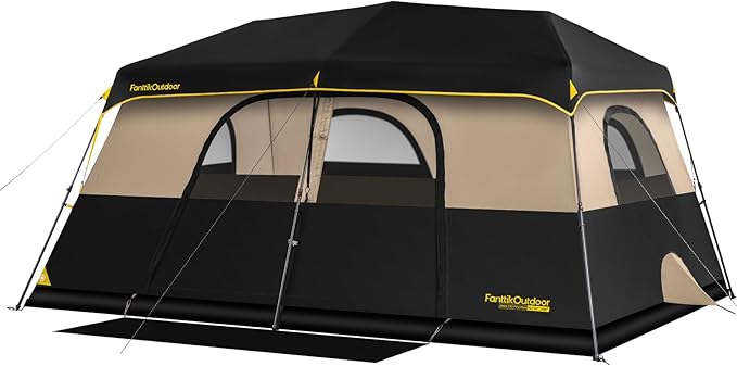 FanttikOutdoor Instant Cabin Tent 6/8/10/12 Person Camping Tent Setup in 60 Seconds with Rainfly & Windproof Portable with Carry Bag for Family Camping & Hiking, Upgraded Ventilation, Khaki