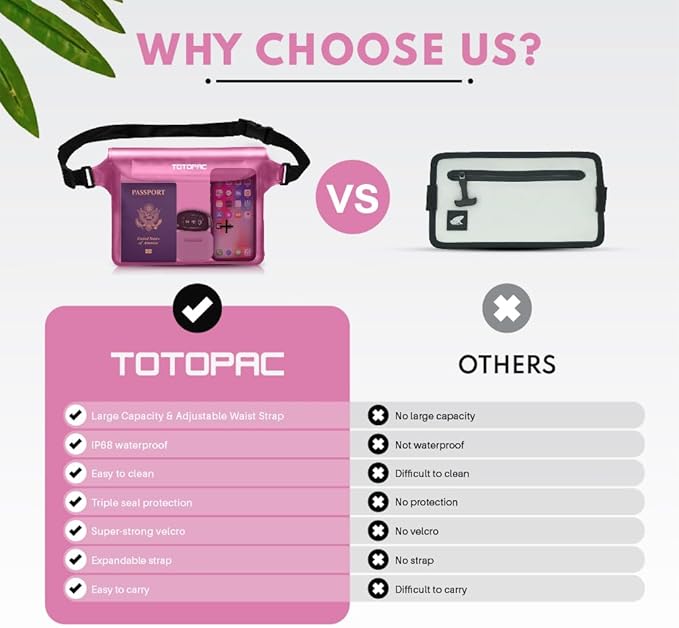 2-Pack Waterproof Fanny Pack, Phone Pouch with Waist Strap, 9x6.7 Inch Dry Bag for Phone, Cash, and Valuables – for Swimming, Kayaking, Boating, Snorkeling, and Water Sports (2, Pink + Blue)