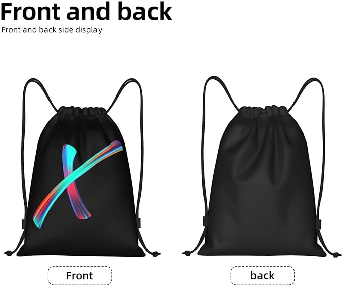 Drawstring Bags Initial Drawstring Backpack Sackpack Black Draw String Cinch Bags for Sports, Gym, Travel, Swimming, Beach, Camping, Rainbow Letter X