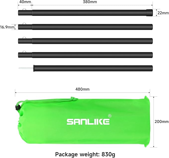 Tent Poles, SAN LIKE Aluminium Telescoping Adjustable Tarp Poles with Portable Bags, Heavy Duty Camping Tent Poles for Awnings Canopy Rain Fly Shelter Set of 2-(5 Sections with Adjustable Length)