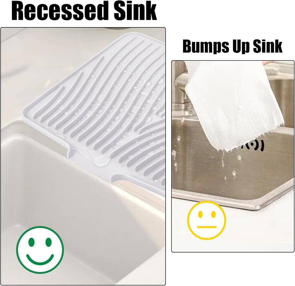 Silicone Dish Drying Mat for Kitchen Counter, Dish Drying Pad, Non-Slip Drain Pad with Built-in Drain, Heat Resistant Stone Drying Mat(Ivory-L 15.8" x 13")