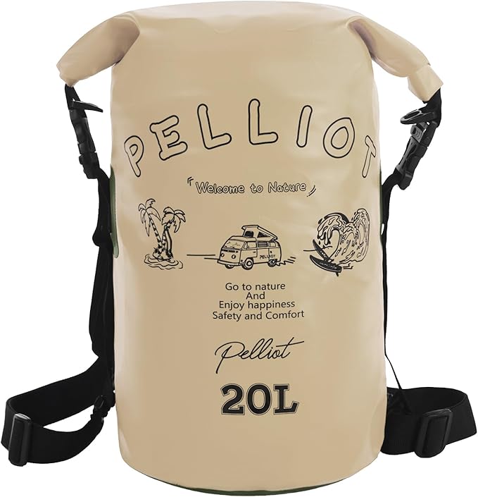 20L Waterproof Dry Bag Tough & Water-repellent Storage Bag with Adjustable Shoulder Straps Lightweight Portable Backpack Dry Bags for Kayaking Boating Camping Khaki