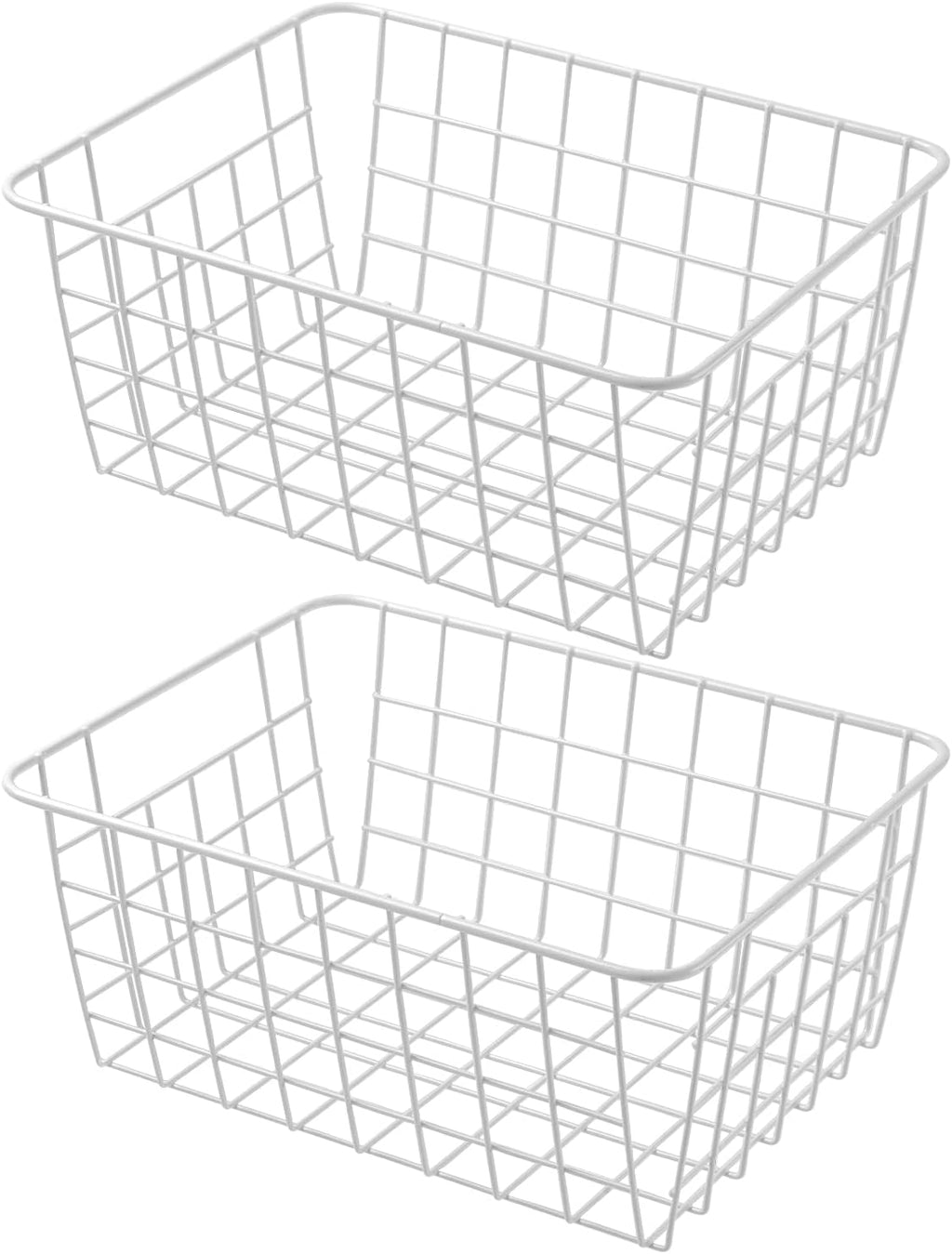 11" Upright Freezer Storage Baskets, White Wire Storage Bins Small Bakset for Freezer, Pantry, Bathroom Organizing, Set of 2