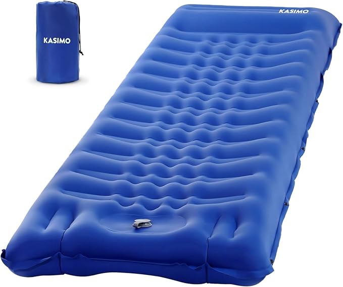 KASIMO Camping Sleeping Pad Ultra Thick 6 Inch Sleeping Mat with Pillow & Built-in Foot Pump - Ultralight Inflatable Pad for Backpacking, Hiking, Tents, Camping, Travel, Floor