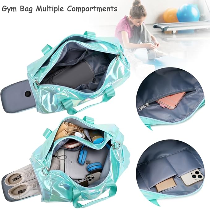 Dance Bag for Girls Gym Bag Sports Duffle Bag with Shoes Compartment Wet Pocket Weekender Overnight Bag for Girls Women Teens Travel Duffle Bag Water Resistant